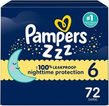 Pampers ZZZ Overnight Diapers, Size 6 35 lbs , 72 Count, Nighttime Protectio