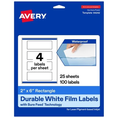 Avery Printable Durable White Rectangle Labels Sure Feed Technology 2 X 6