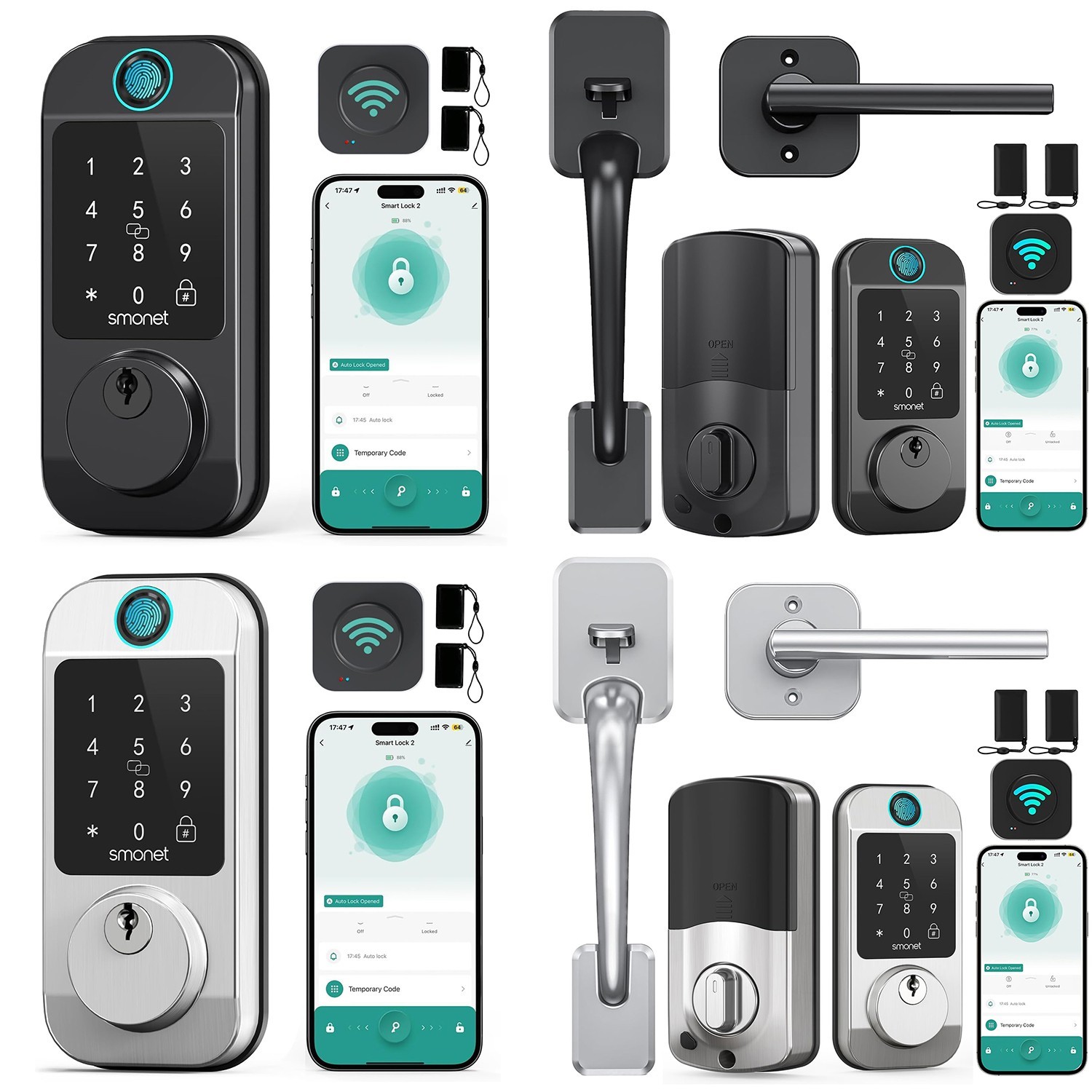 Front Door Lock Set with Handle WiFi Smart Fingerprint Keyless Digital Deadbolt-image