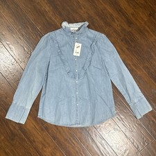 NEW Chelsea and Violet Women  s Light Wash Denim Button Down Shirt Sz Small NWT