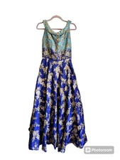 GORGEOUS Handmade Ethnic Gown Dupioni Silk Dress Beaded Heavy Size XS / S Blue