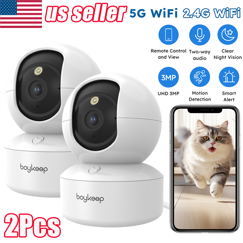 2Pcs Security Cameras Baby Pet Monitor Camera 2.4G/5G WiFi Smart Home Wired Cam-image