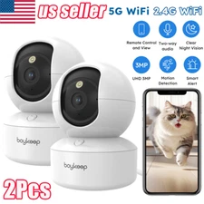 2Pcs Security Cameras Baby Pet Monitor Camera 2.4G/5G WiFi Smart Home Wired Cam