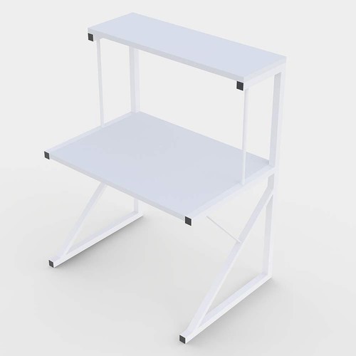 Scaffale Mensole Cucina Mobiletto Porta Microonde 2 Ripiani Metallo Legno Bianco - Foto 4 di 5