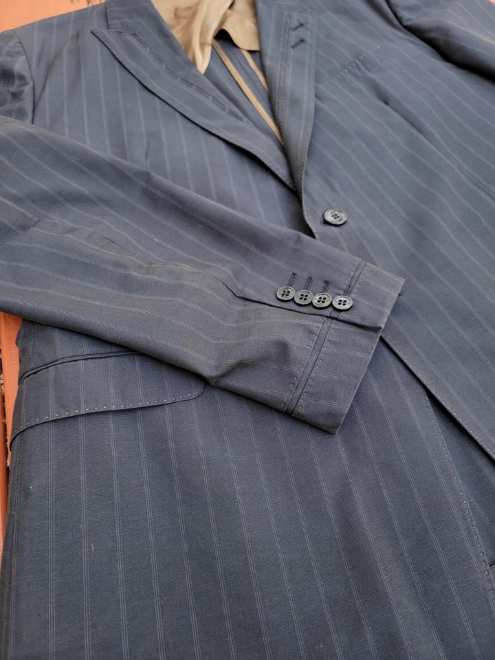 Mens PAUL SMITH Blazer Navy Blue Pinstripe Cotton Blend Jacket Size 46 R - Image 2 of 4