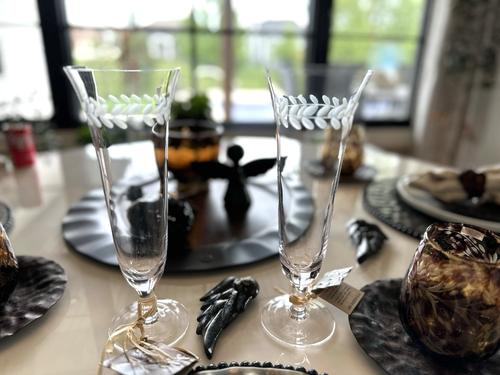 2 JAN BARBOGLIO Champagne Glasses 🌹 Retired LAUREL WREATH 10.5"x3 ETCHED SIGNED - Picture 17 of 24