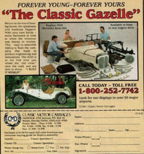 1988 Vintage Print Ad Forever Young Yours The Classic Gazelle Motor Carriages