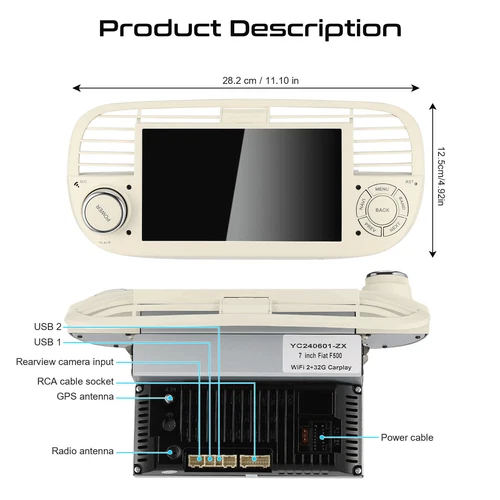 For Fiat 500 2007-2015 7" Carplay Android Auto 2+32G Car Stereo Radio GPS w/Cam - Picture 14 of 15