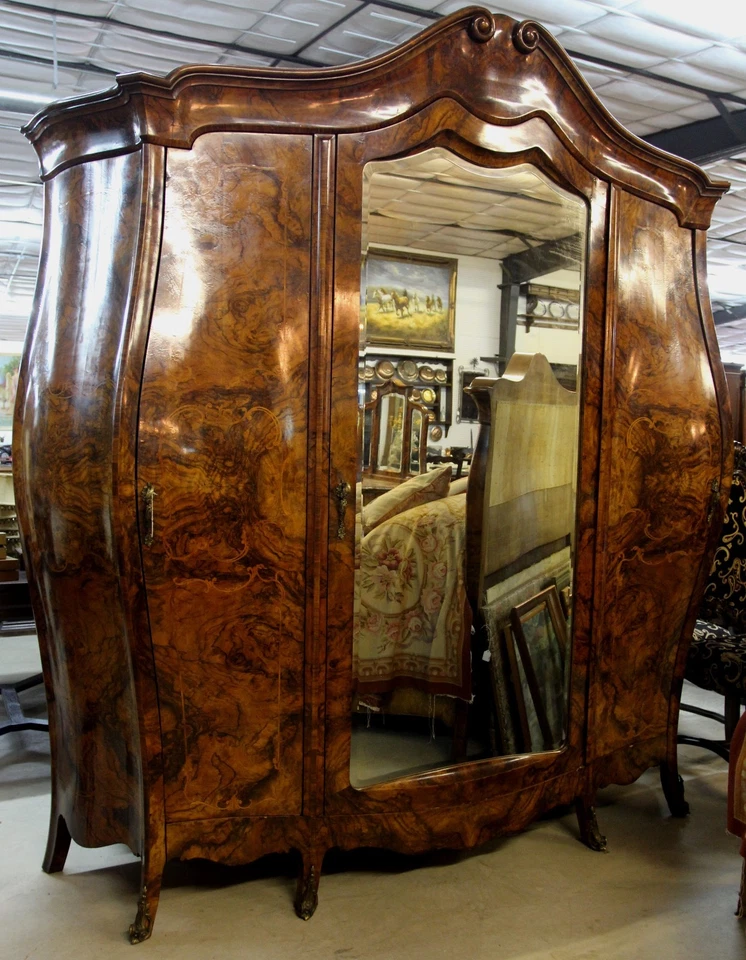 Antiguo Juego de Dormitorio Queen Country French Bombay Burl Nogal 8 Piezas C1880 Foto 4 de 4