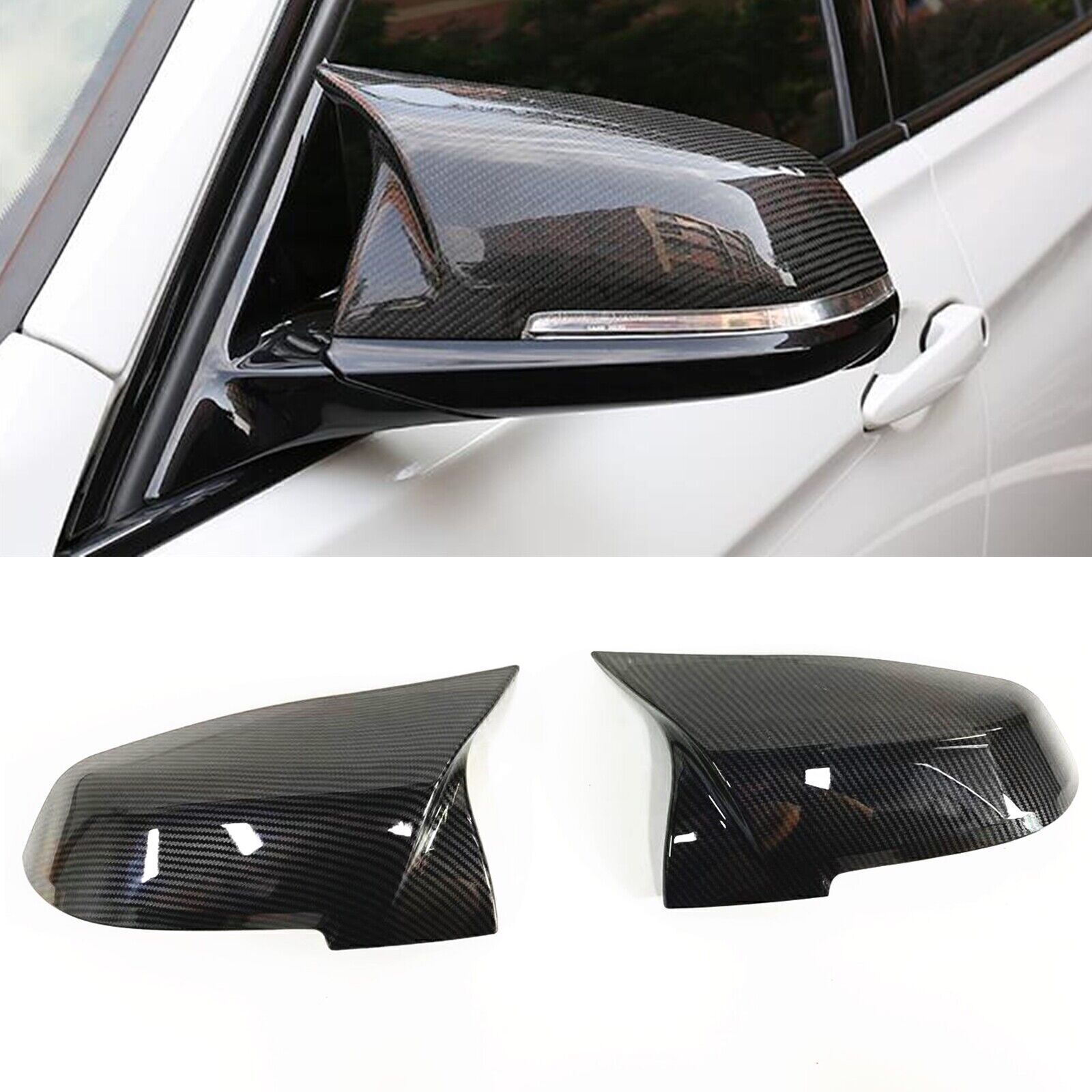 Car Rear Side Mirror Cover Replacement For BMW F20 F21 F22 F30 Carbon Fiber Look