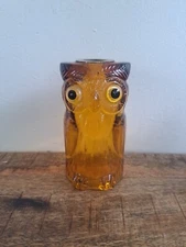 Rare Mosser Amber Owl Fairy/Hurricane Lamp With Glass Eyes, Top Only, 5" x 3"
