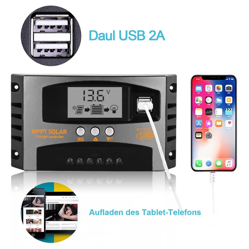Solar Laderegler 40A MPPT Solar Panel Controller Regler Daul USB Regler 12V/24V - Bild 2 von 4