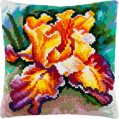 DIY Printed Cross-Stitch Cushion Kit ''Iris'', 16x16'' / 40x40 cm