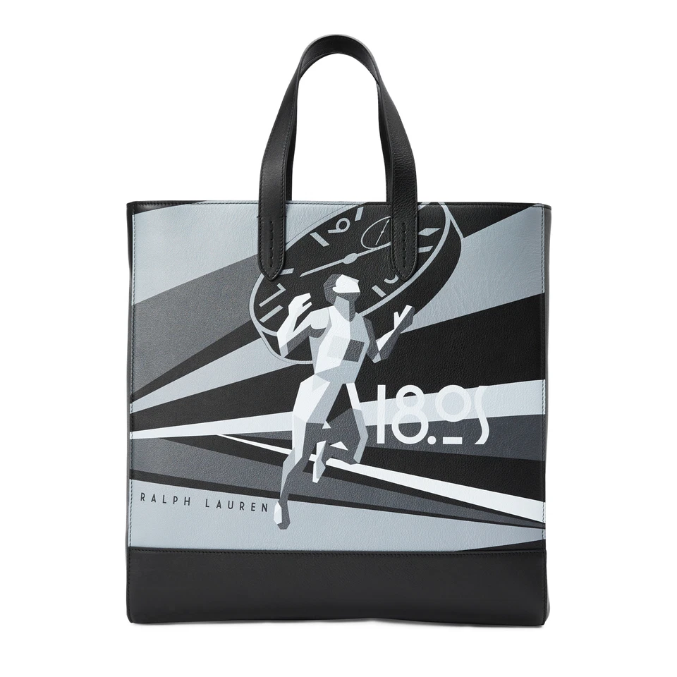 Bolso de Mano Ralph Lauren $1,200 Etiqueta Púrpura Cuero Art Deco Invierno Estadio Negro Foto 4 de 4