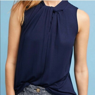 Anthropologie Vanessa Virginia Derva Navy Twisted High Neck Tank Size Small