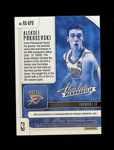 2020 Alexej Pokusevski Panini Absolute #RA-APO Rookie AUTO - Bild 2 von 2