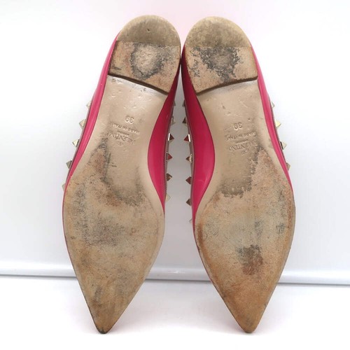 Valentino Rockstud Pointed Toe Ballet Flats Fuchsia Patent Leather Size 39 - Picture 14 of 15