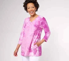 #726 LOGO by Lori Goldstein Textured Knit Hand-Dye V-Neck Top Size XXS