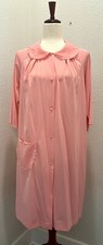 Vintage 1960s Shadow Line Pink Robe Button Front with Lace Trim Collar
