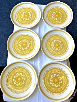 6 - ROYAL CHINA CAVALIER CASABLANCA BREAD PLATES 6.5'' YELLOW FLOWER IRONSTONE