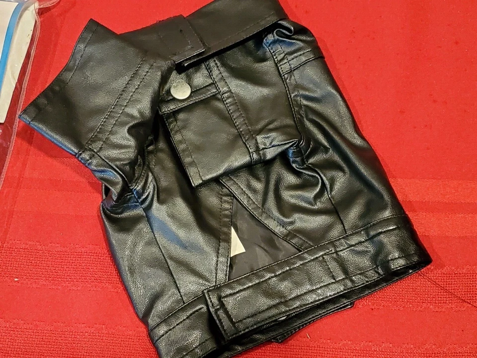 Jaqueta de couro sintético casual estilo motocicleta canina pequena - Imagem 4 de 4