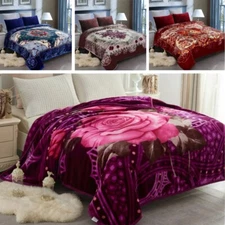 King Queen Bed Blanket 2 Ply Reversible Warm Plush Korean Mink Blankets Floral