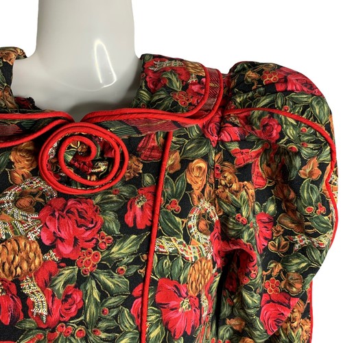 Vintage 90s Daisy Kingdom Girls Holiday Dress 8 Black Red Floral Plaid - Picture 4 of 8
