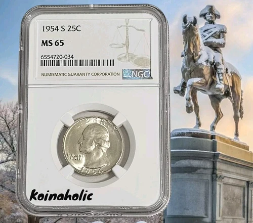 1954 S Washington 25c Quarter NGC MS 65, 90% Silver Has Luster And Eye Appeal!