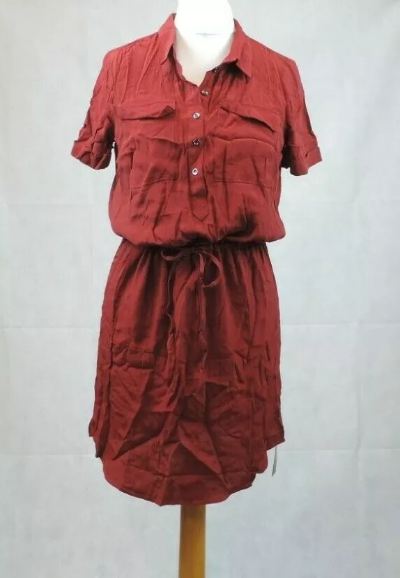 Principles Debenhams Short Sleeve Shirt Burgundy Dress Size 12 Uk