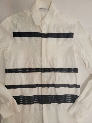 Neil Barrett Button Up Shirt Mens Sz 39 Slim Fit Colorblock White