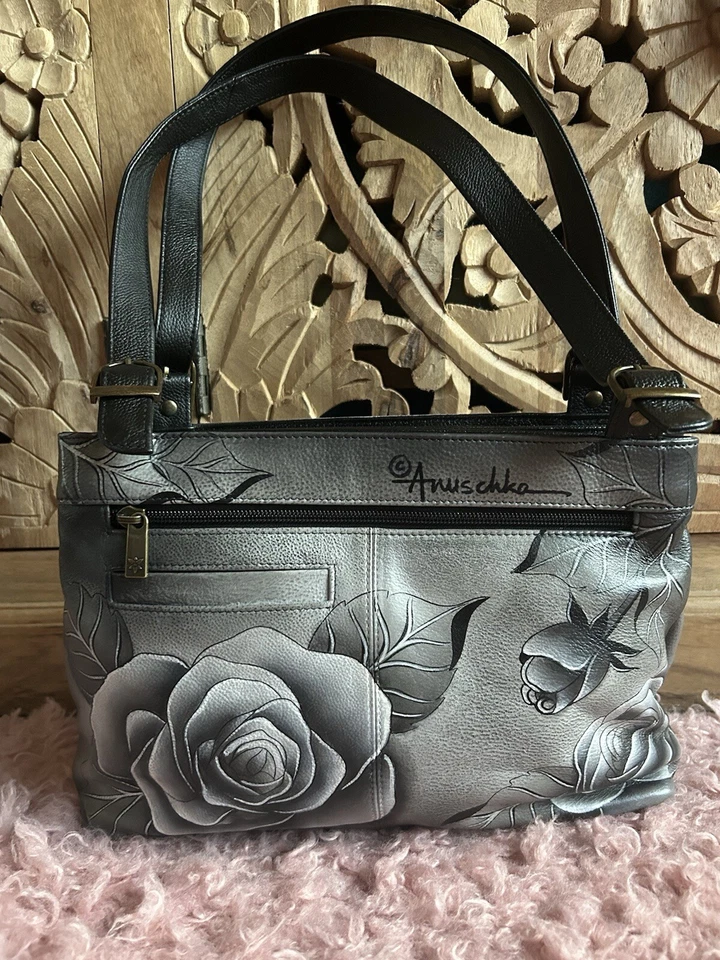 ANUSCHKA LEDER TASCHE UMHÄNGETASCHE MOTIV BLUMEN - Bild 3 von 4
