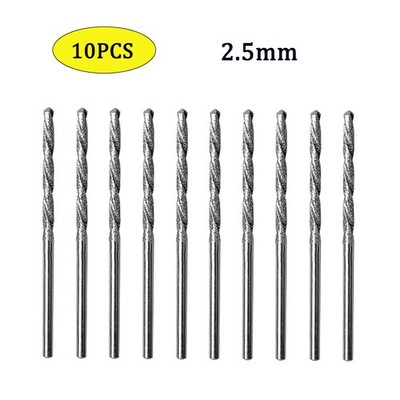 10X 2.5mm Diamond Twist Drill Bits High Speed Steel for Glass Stone Tiles Silver