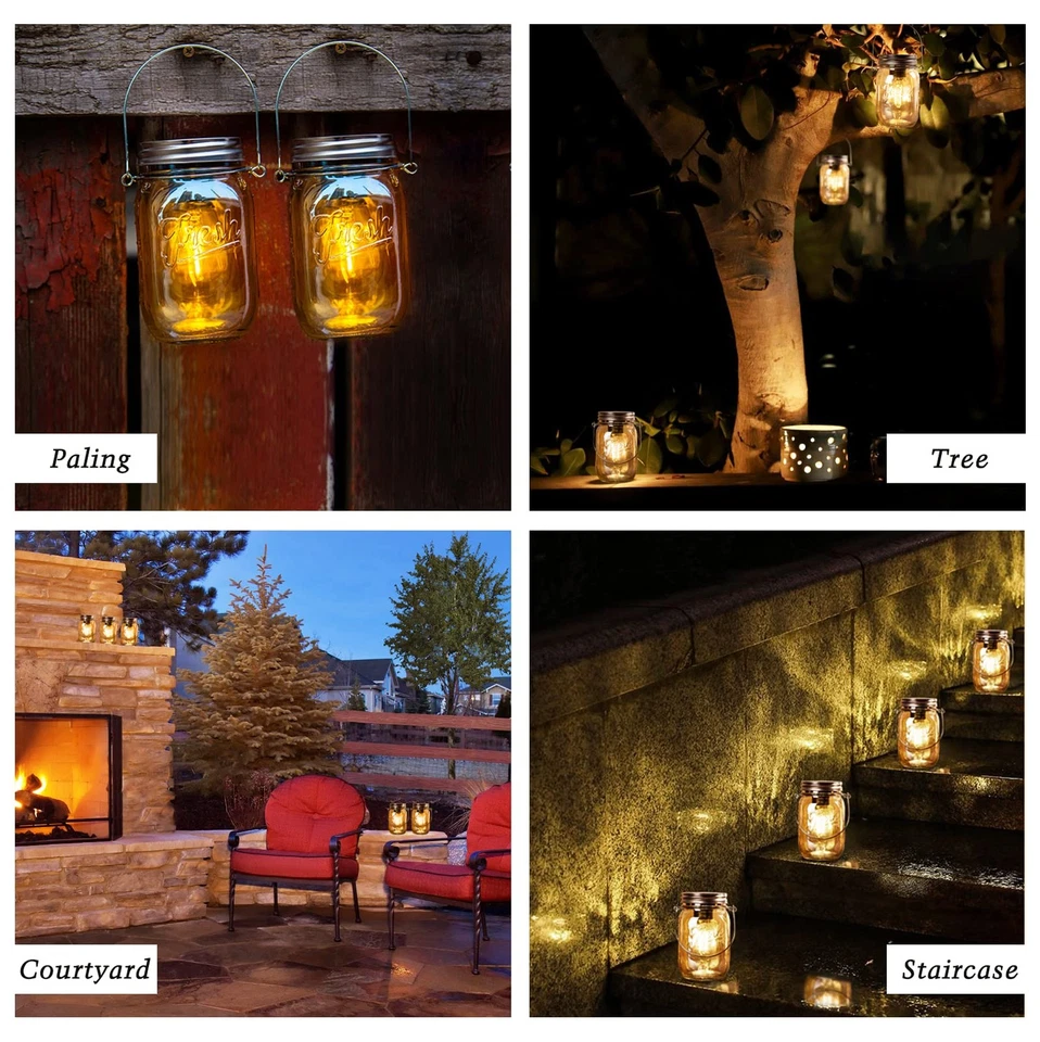 Outdoor Mason Jar Lights Hanging, 2-Pack LED Decorative Garden Lanterns with ... - Image 2 of 4