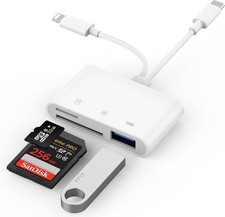 SD Card Reader for iPhone, iPad, USB C Lightning Dual Port White