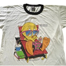 Tweety Bird AOP Shirt Warner Bros Summer Beach VTG 90s Sherry's Cuffed XL Men