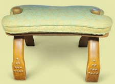 Vntg Egyptian Camel Saddle Ottoman Stool Green Cushion Brass Caps and Studs MCM 