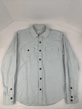 Topo Designs Long Sleeve Button Up Shirt Light Blue Denim Pockets Mens Medium