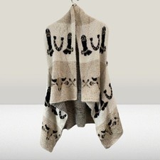 Western Boho Long Open Front Cardigan Sweater Tan One Size