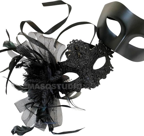 Lace Feather Masquerade Eye Mask Burlesque Mardi Gras Birthday Prom Dance Party - Picture 33 of 79