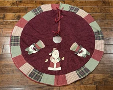 PRIMITIVE SNOWMAN/SANTA CLAUS CHRISTMAS TREE SKIIRT  47" ACROSS