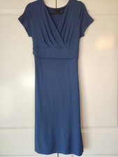 Talbots Midi Dress Blue Surplice Size Large Jersey Knit Stretch Destination Core