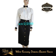 Chanel Vintage Color Block Dress Clover Leaf Buttons Black & White 38 New