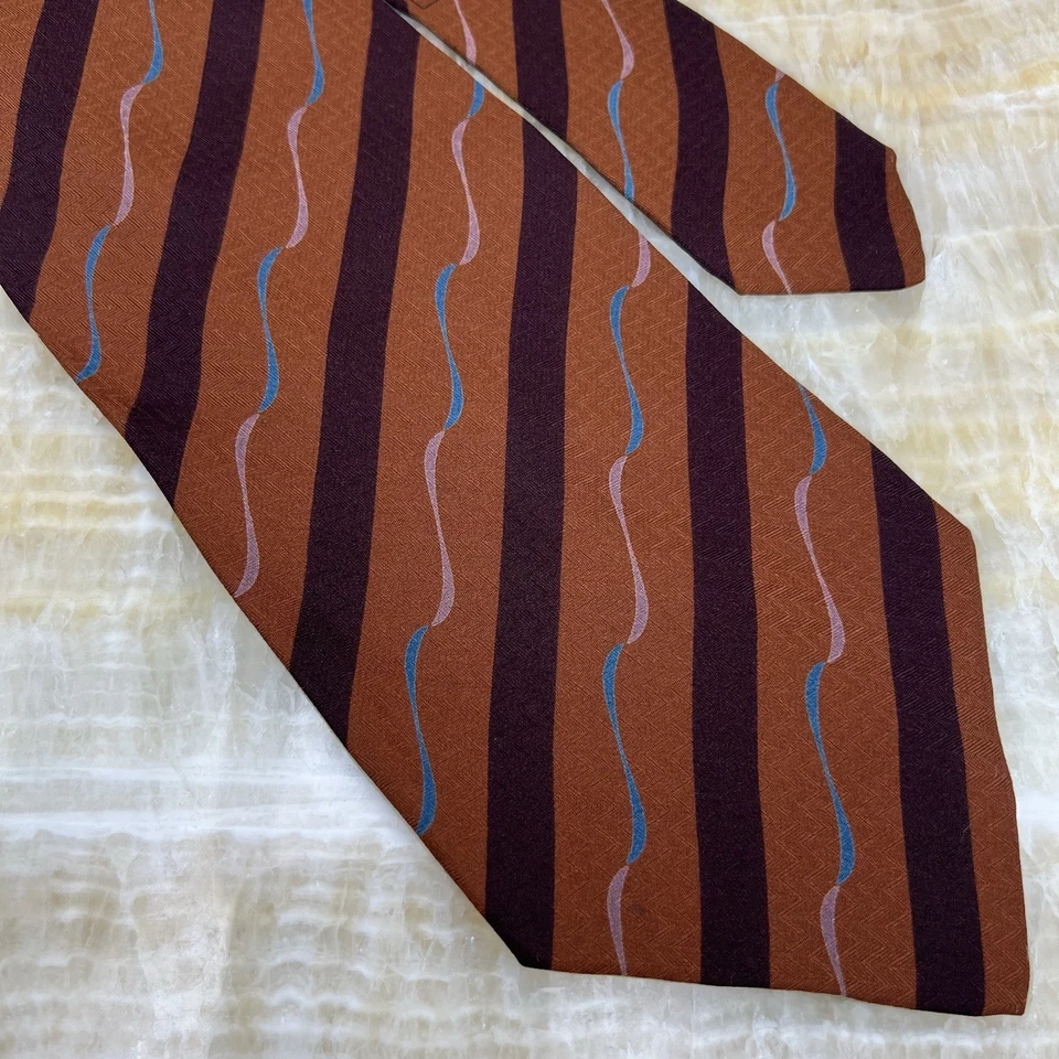 Giorgio Armani Brown Rust Burnt Orange Stripe Motif Necktie Silk Handmade Italy - Image 2 of 4