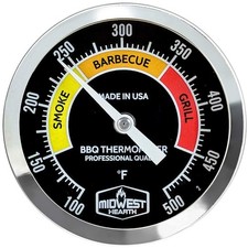 BBQ Smoker Thermometer, 3" Dial, ASME Grade A, Glass Lens, Made in USA, 4-in ...