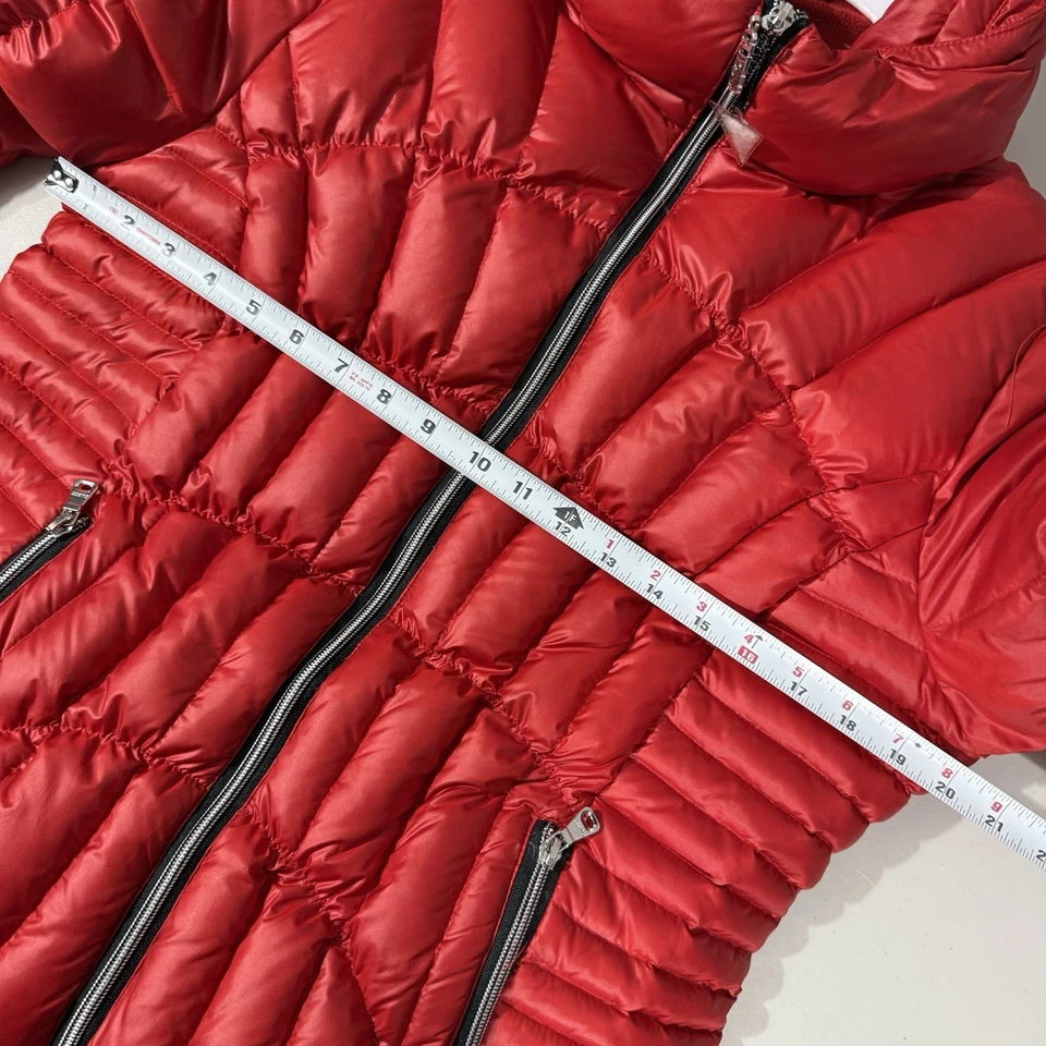 Abrigo Chaqueta Guess Rojo Puffer Talla XL Cremallera Completa Aislado Cuello Hinchado Para Mujer Foto 3 de 4