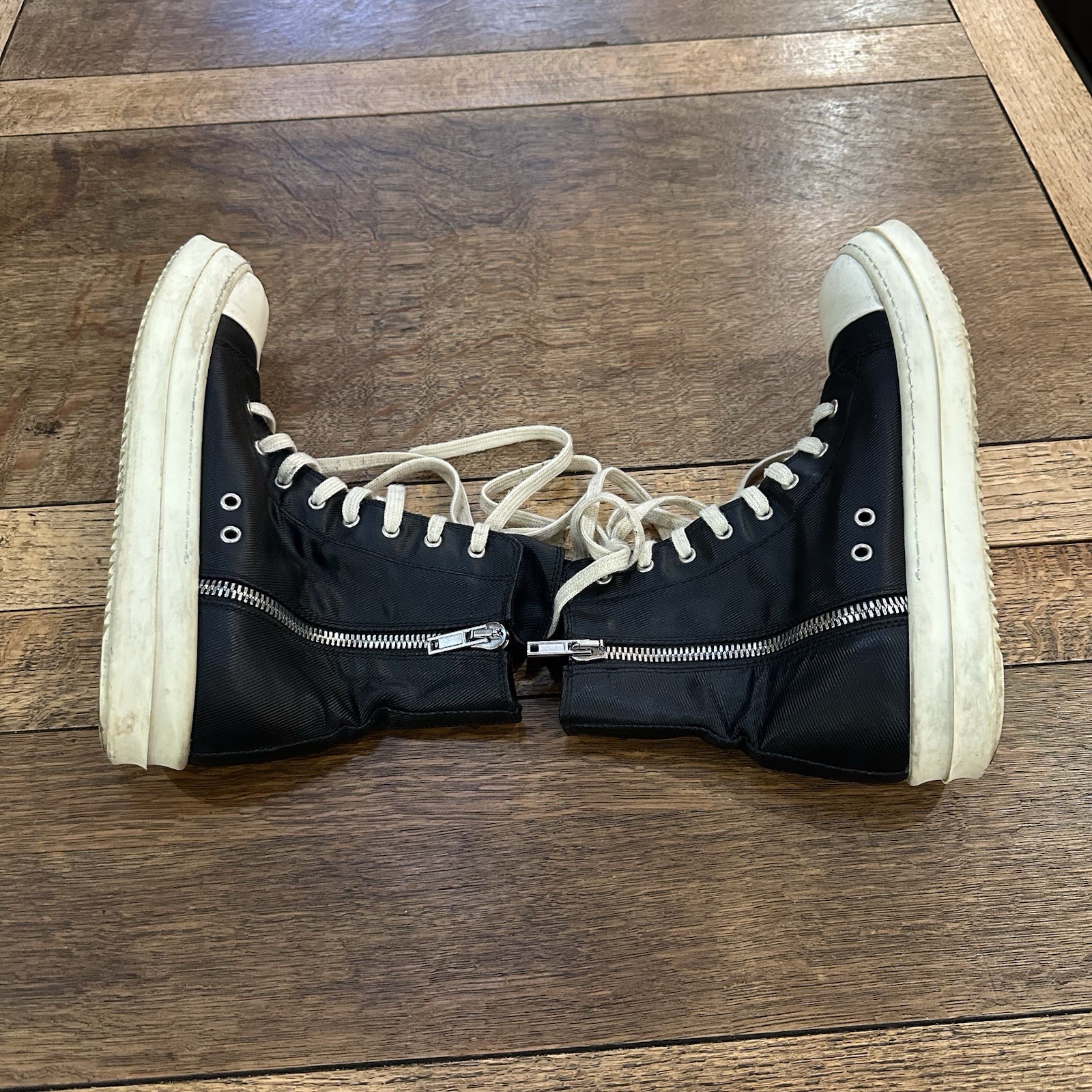 Rick Owens DRKSHDW Ramones Sneakers Mens 43 USA 10 High Top Side Zip Black Italy