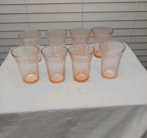 8  Pink Depression Glass 9 Oz Cherry Blossom Tumblers 4 1/8"