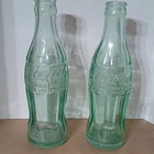 CocaCola Pair Vintage Green Glass Bottles Corinth MS Lg.Print 6oz. Soda 41-51