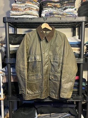 Vintage 1990s Size 97cm/38in Barbour A100 Waxed Jacket Made In England Green