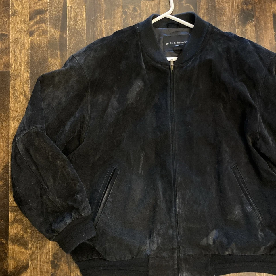 Mens Black XL Suede Bomber Jacket - Croft & Barrow - Size XL - Image 2 of 4